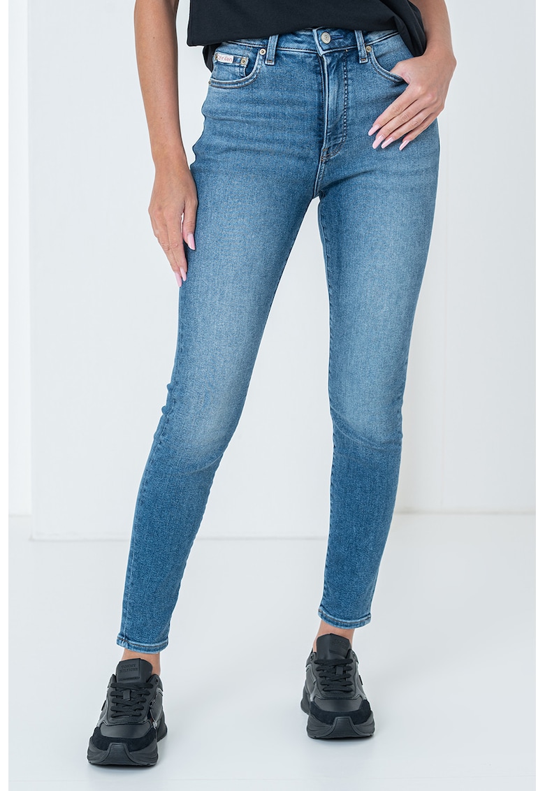 Blugi crop skinny - Albastru melange
