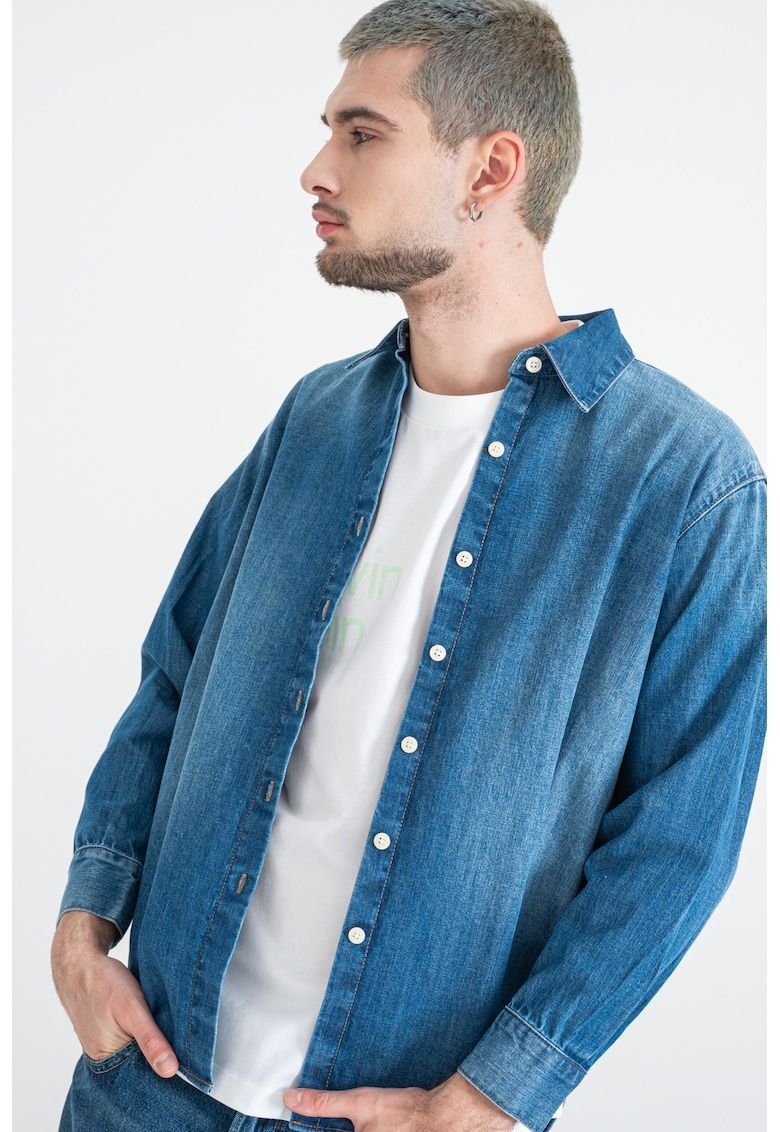 Camasa din denim cu model uni