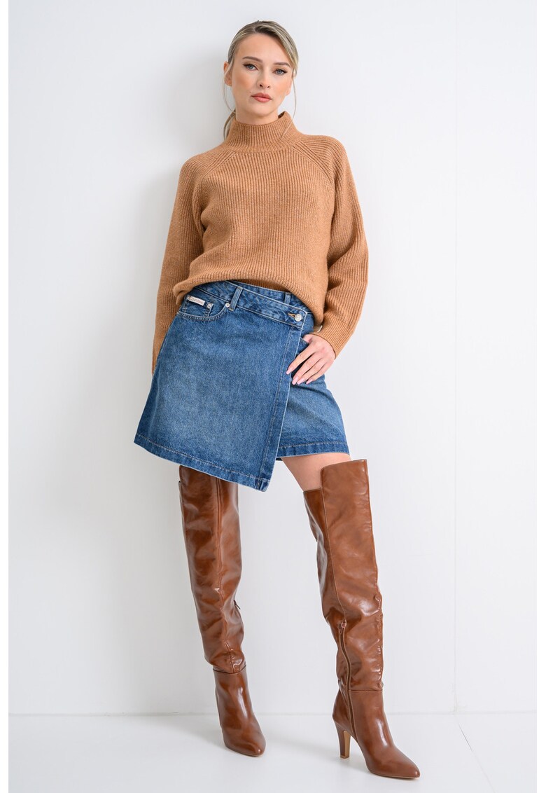 Fusta asimetrica din denim cu model petrecut