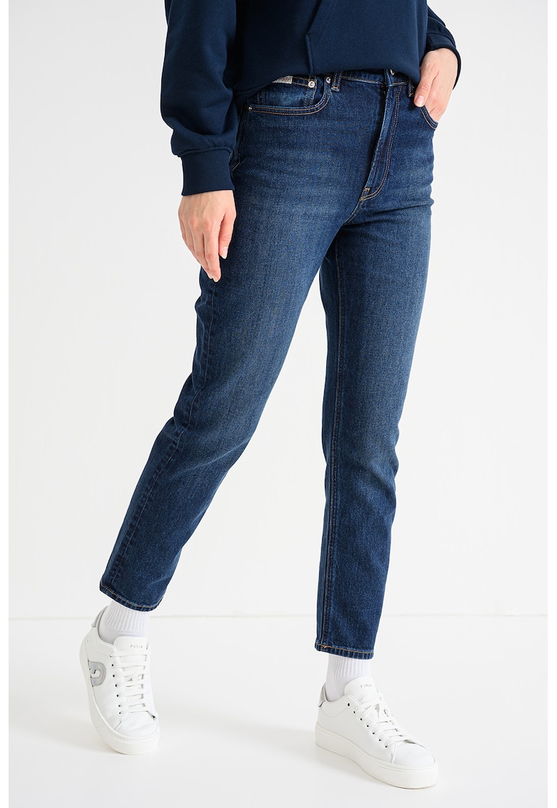 Blugi crop cu croiala dreapta - Bleumarin