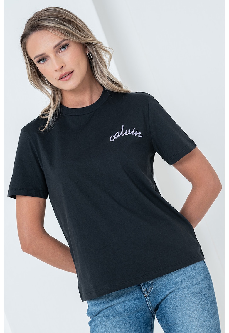 Tricou cu decolteu la baza gatului - Negru/Lila