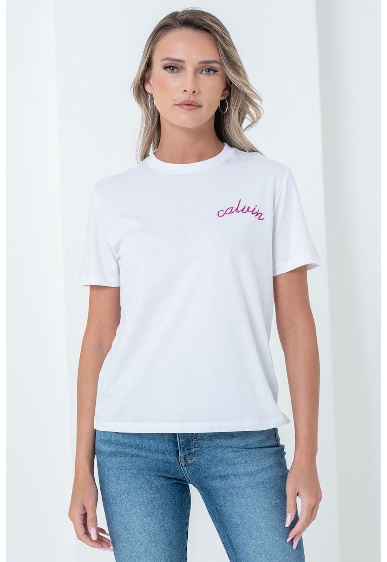 Tricou cu decolteu la baza gatului - Alb/Roz fandango