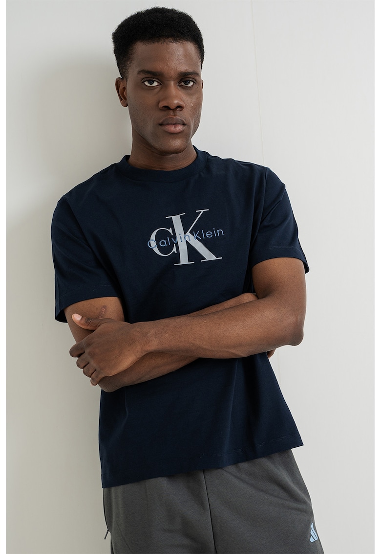 Tricou din bumbac cu imprimeu logo - Bleumarin