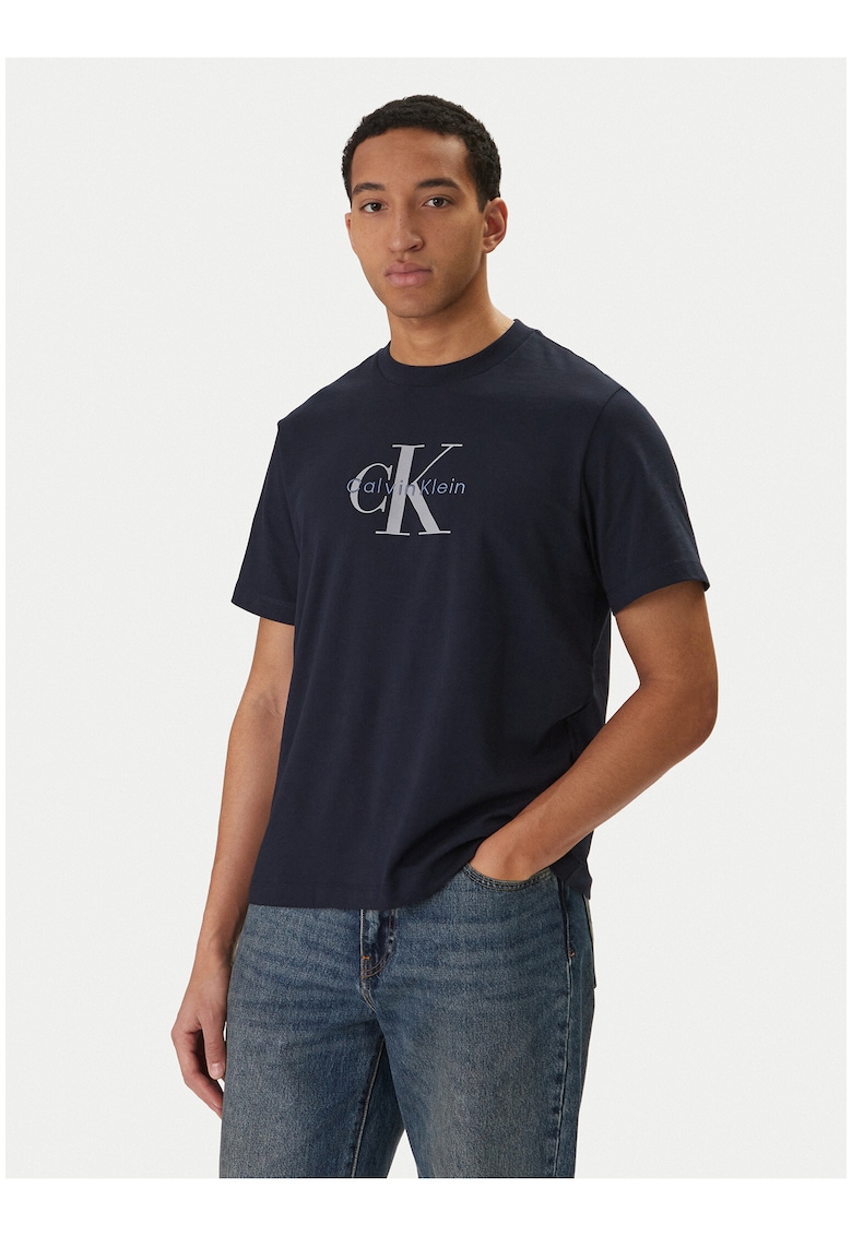 Tricou din bumbac cu imprimeu logo - Bleumarin