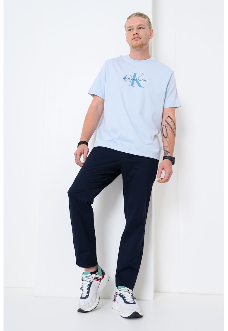 Tricou din bumbac cu imprimeu logo - Albastru pal