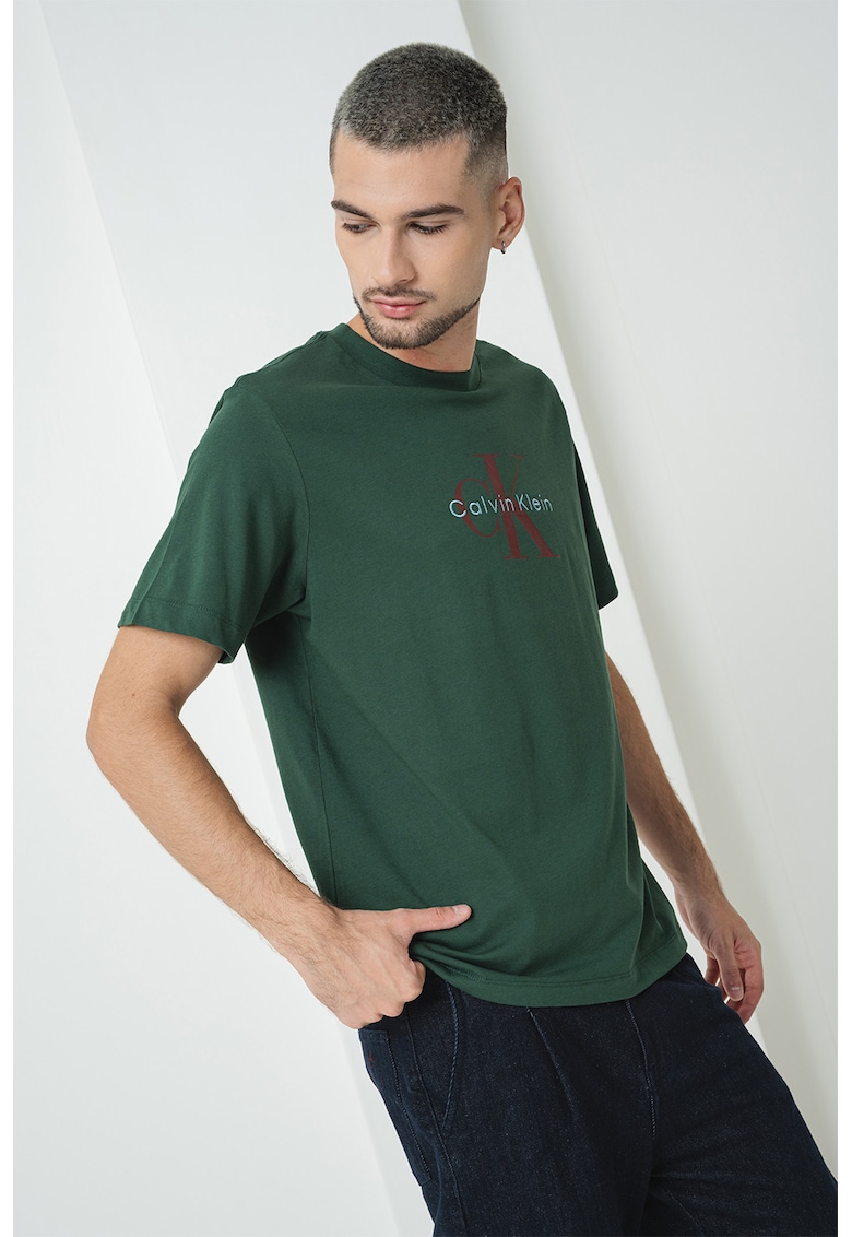 Tricou din bumbac cu imprimeu logo - Visiniu/Verde padure
