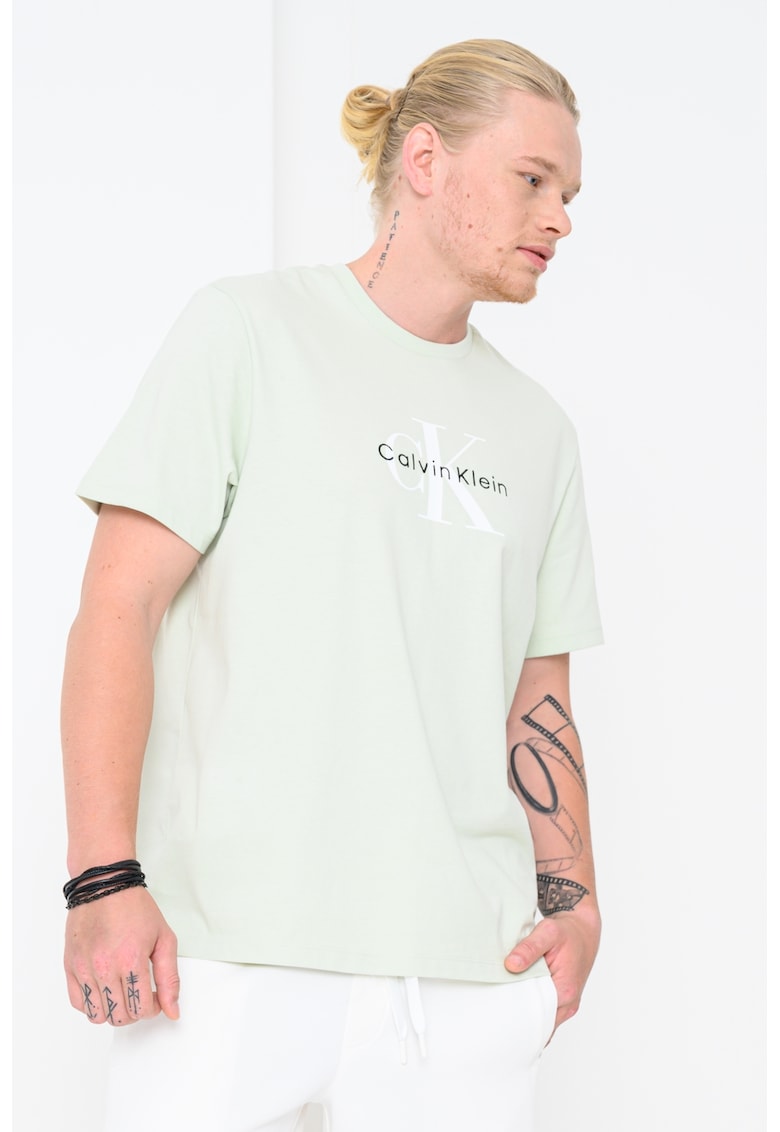 Tricou din bumbac cu imprimeu logo - Verde pal