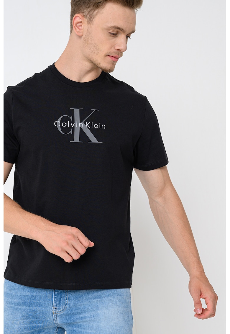 Tricou din bumbac cu imprimeu logo - Negru