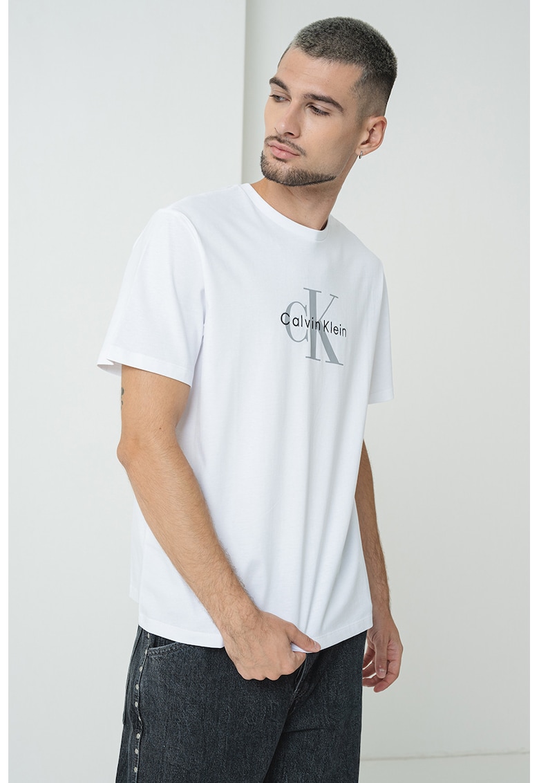 Tricou din bumbac cu imprimeu logo - Alb/Gri