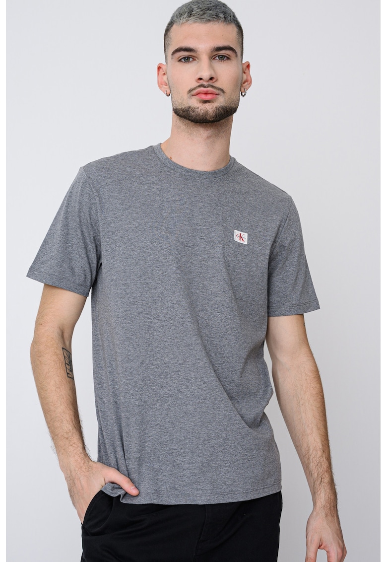Tricou de bumbac cu insigna logo - Gri melange