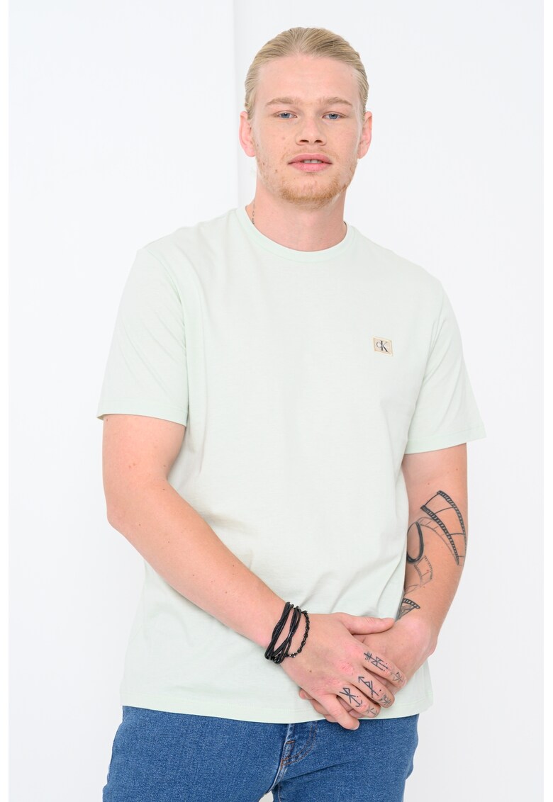 Tricou de bumbac cu insigna logo - Verde pal