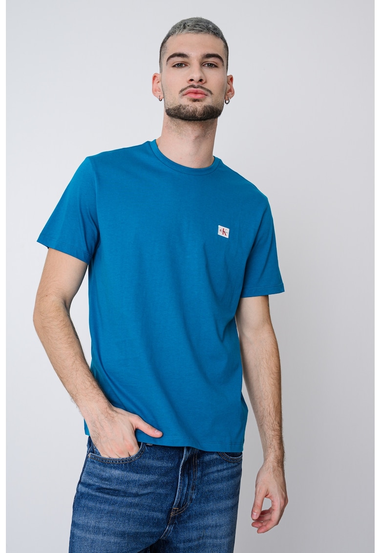 Tricou de bumbac cu insigna logo - Albastru