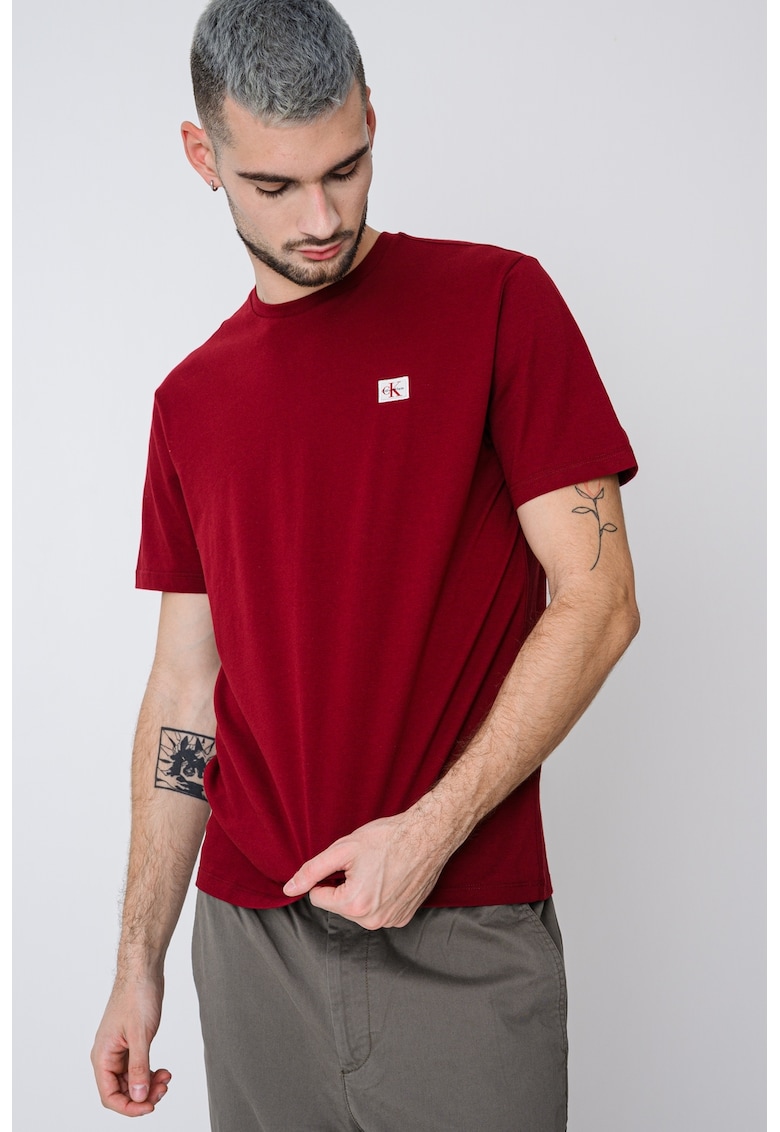 Tricou de bumbac cu insigna logo - Visiniu