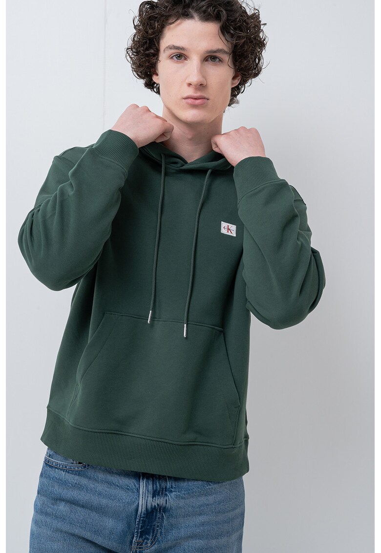 Hanorac din bumbac cu buzunar kangaroo - Verde englez