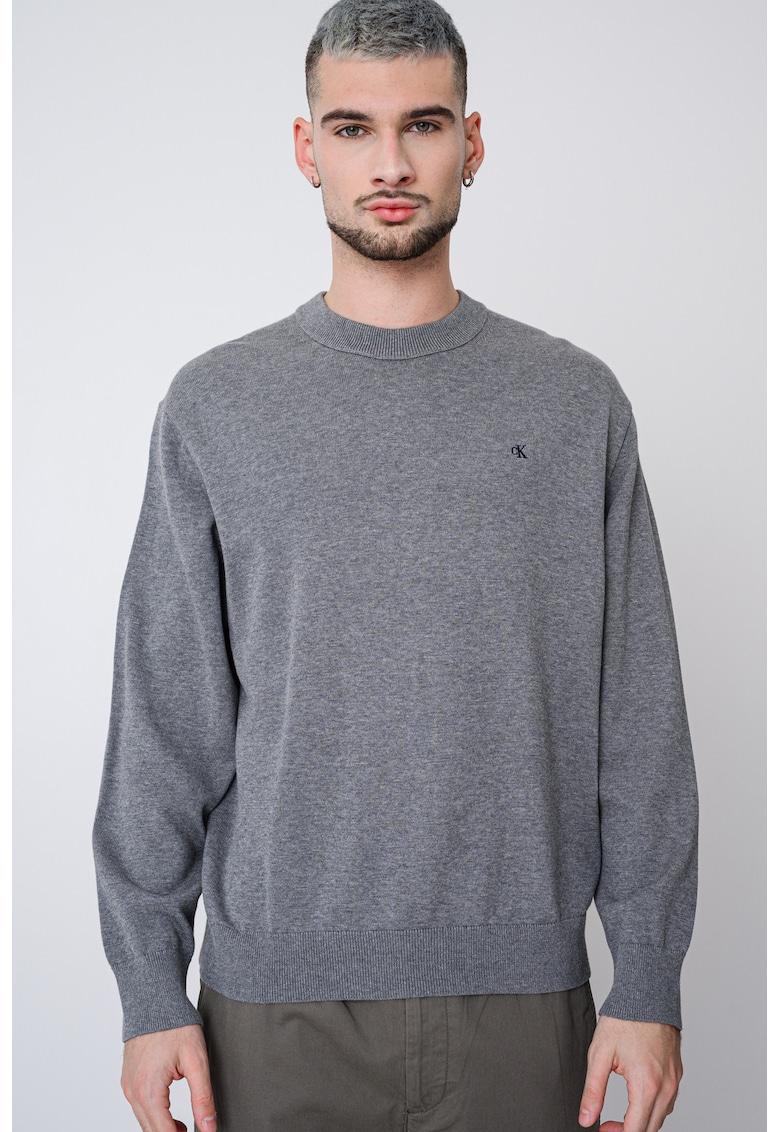 Bluza de trening din bumbac cu decolteu la baza gatului - Gri melange