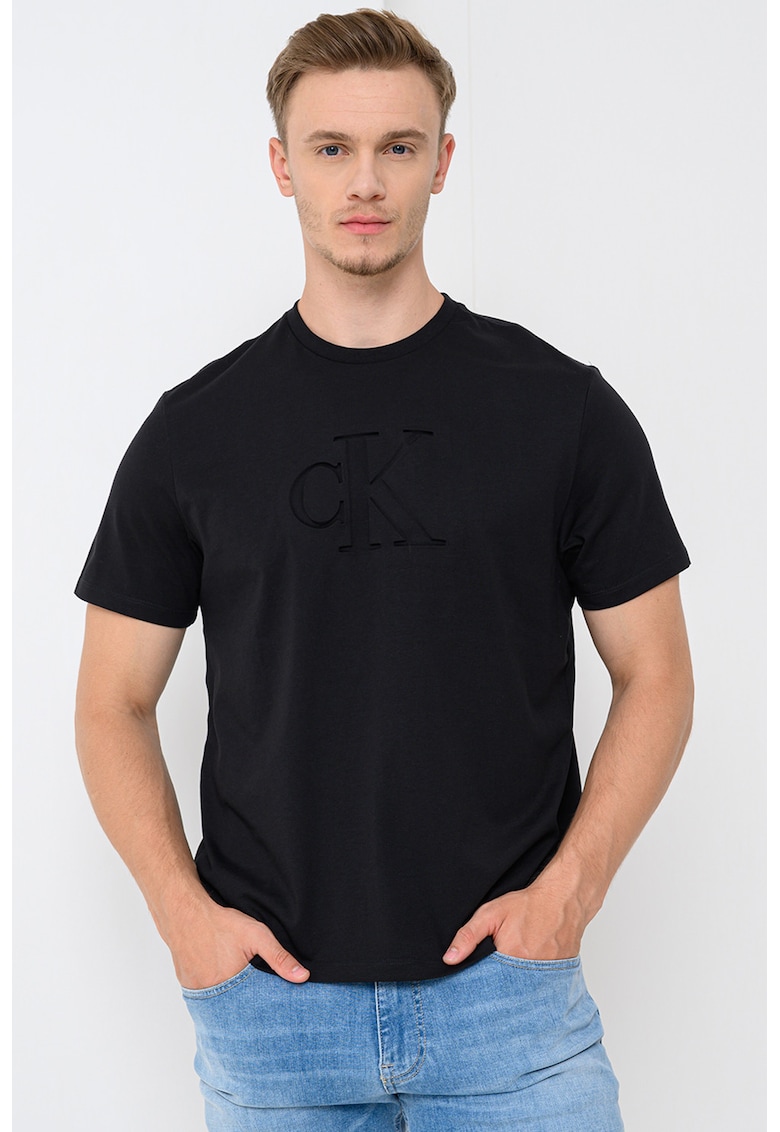 Tricou din bumbac cu logo in relief - Negru