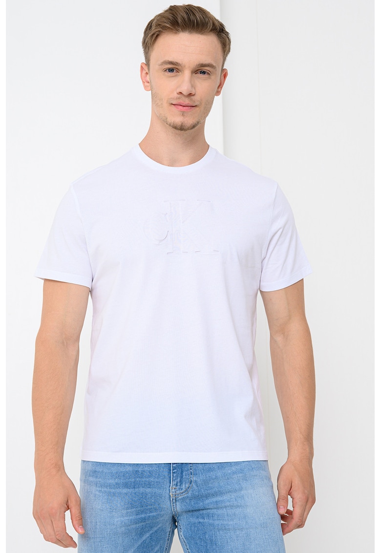 Tricou din bumbac cu logo in relief - Alb