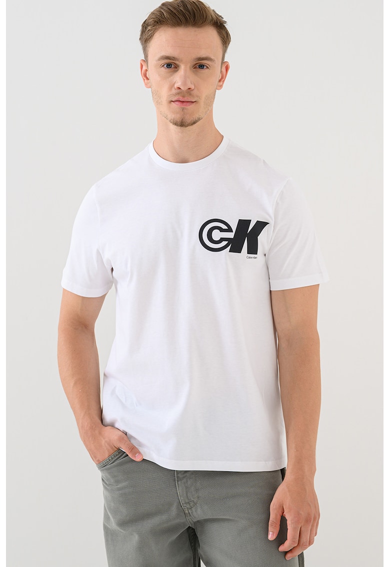 Tricou din bumbac cu imprimeu monograma - Alb/Negru