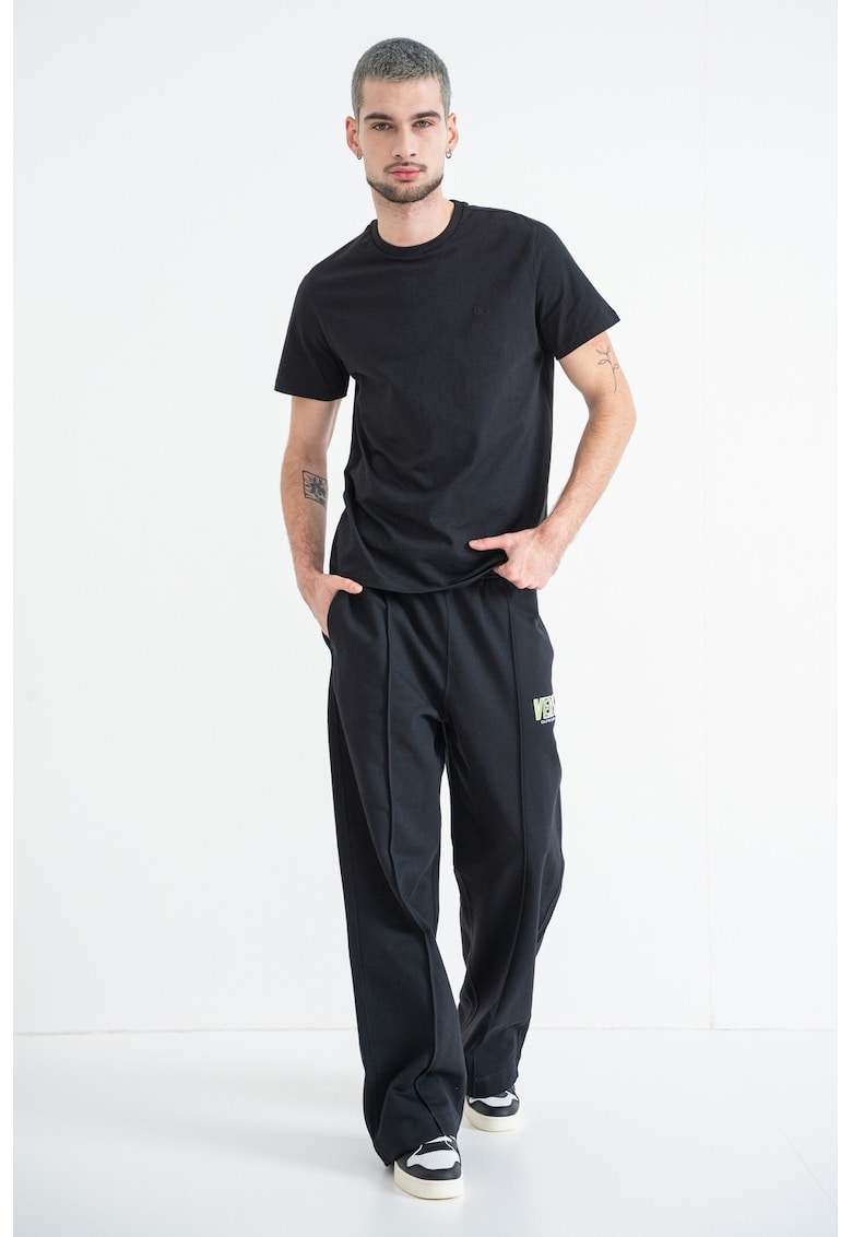 Tricou din bumbac cu decolteu la baza gatului - Negru