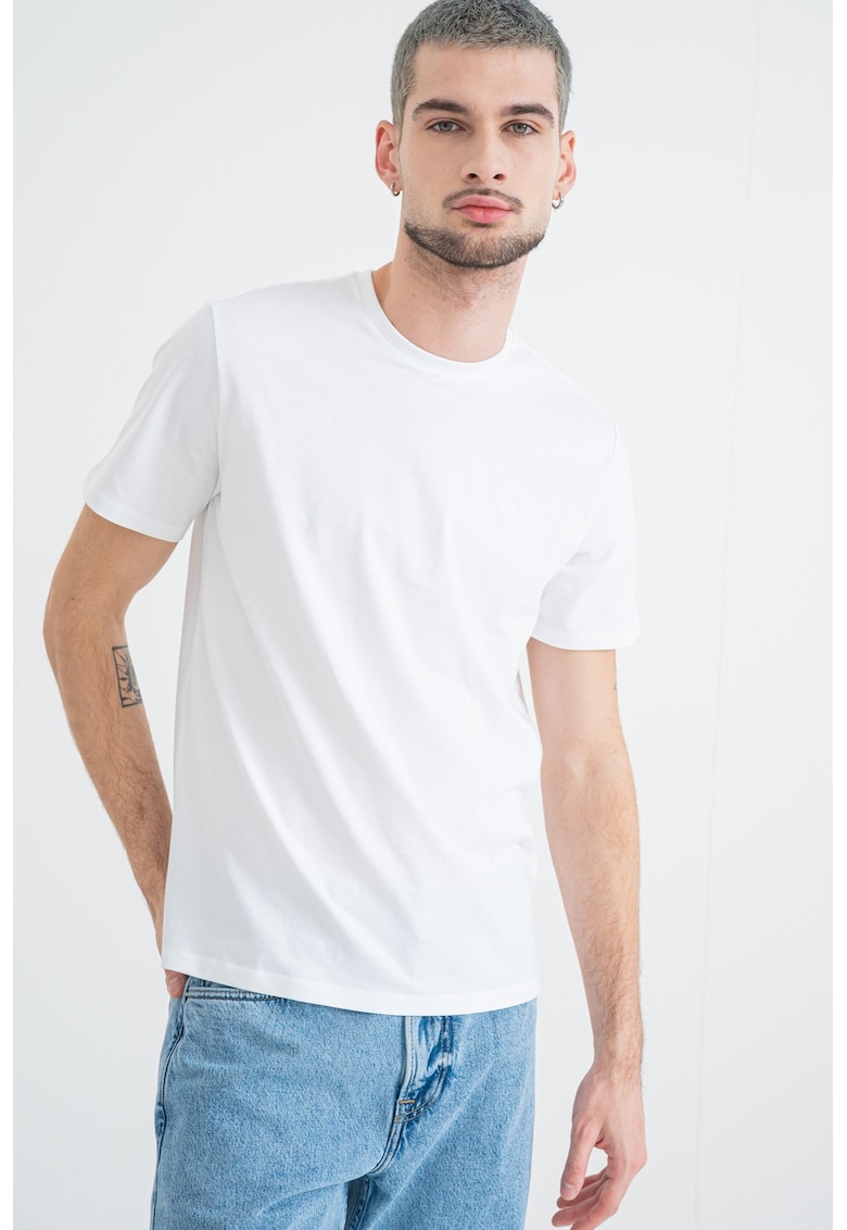 Tricou din bumbac cu decolteu la baza gatului - Alb optic