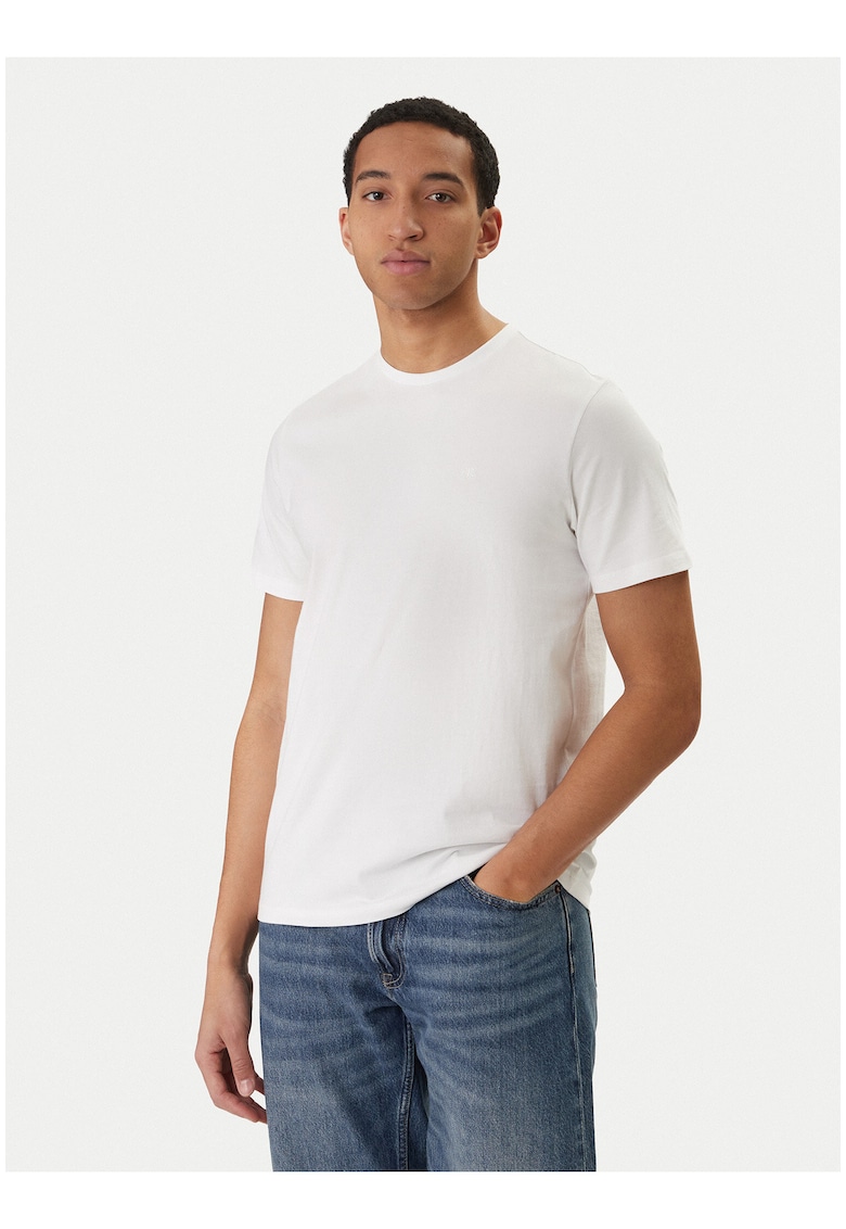 Tricou regular fit cu model uni si decolteu la baza gatului -