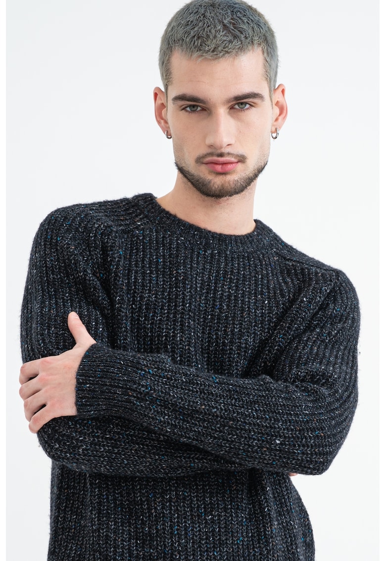 Pulover tricotat cu decolteu la baza gatului - Negru melange