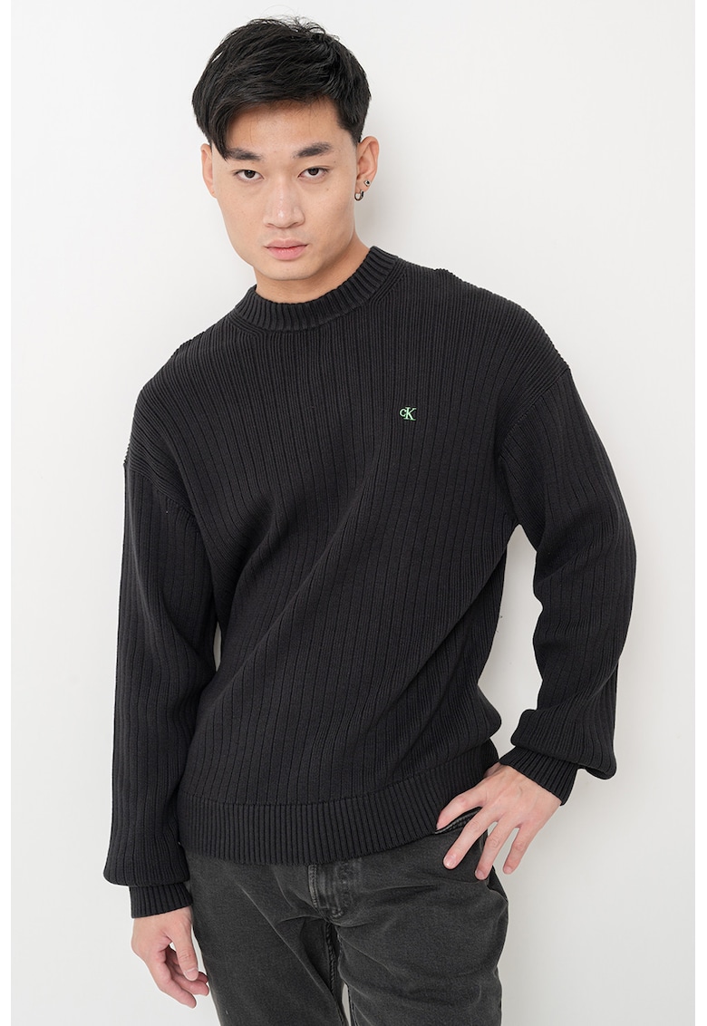 Pulover striat cu detaliu logo