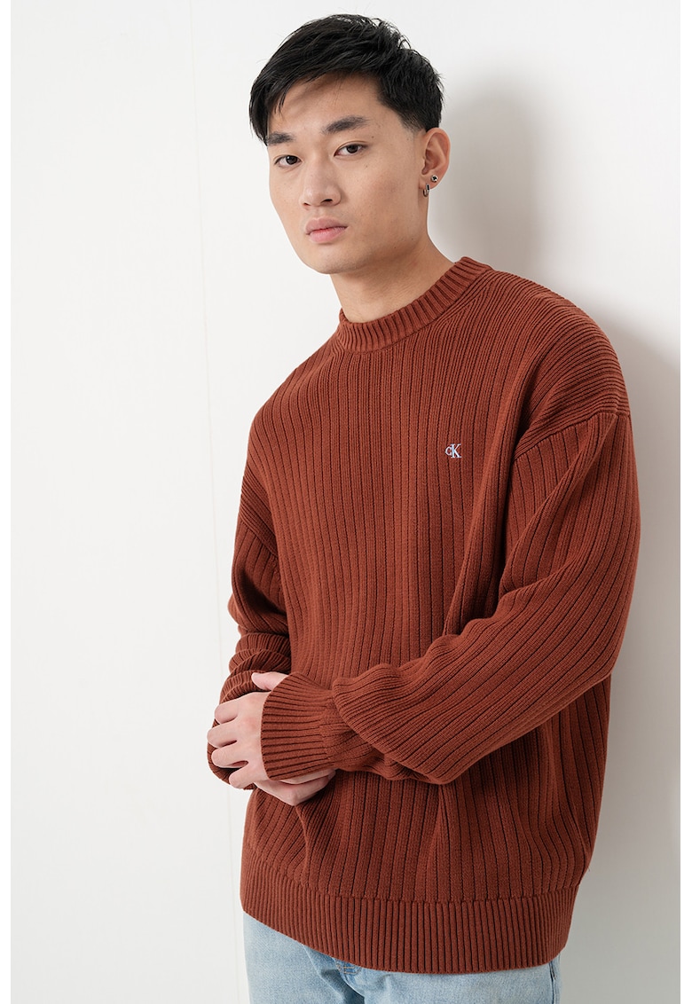 Pulover striat cu detaliu logo