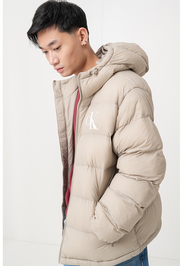 Geaca cu gluga si vatelina - Maro taupe deschis