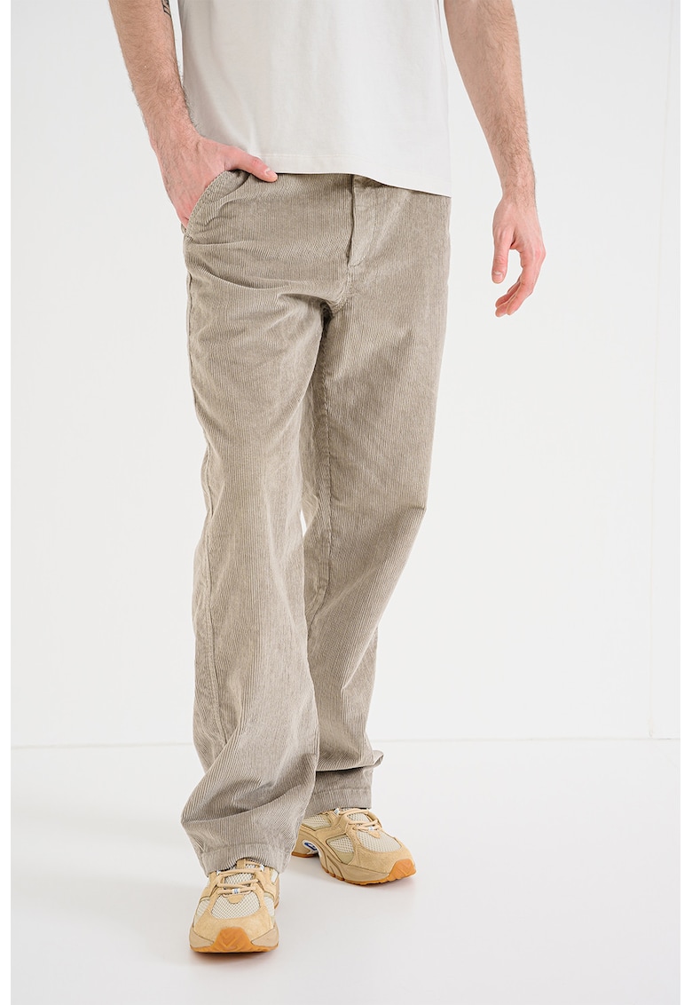 Pantaloni din reiat cu croiala dreapta - Maro taupe deschis