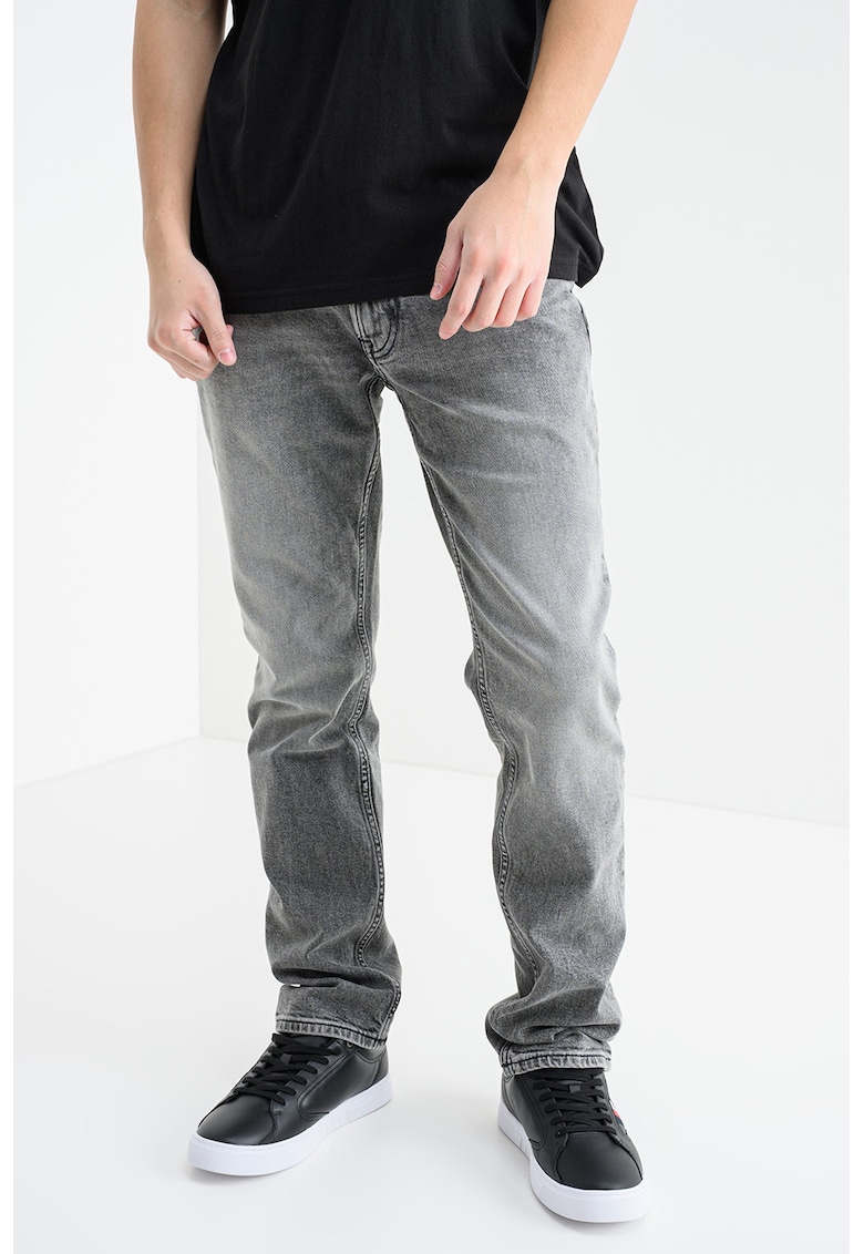 Blugi slim fit cu talie medie - Gri inchis melange