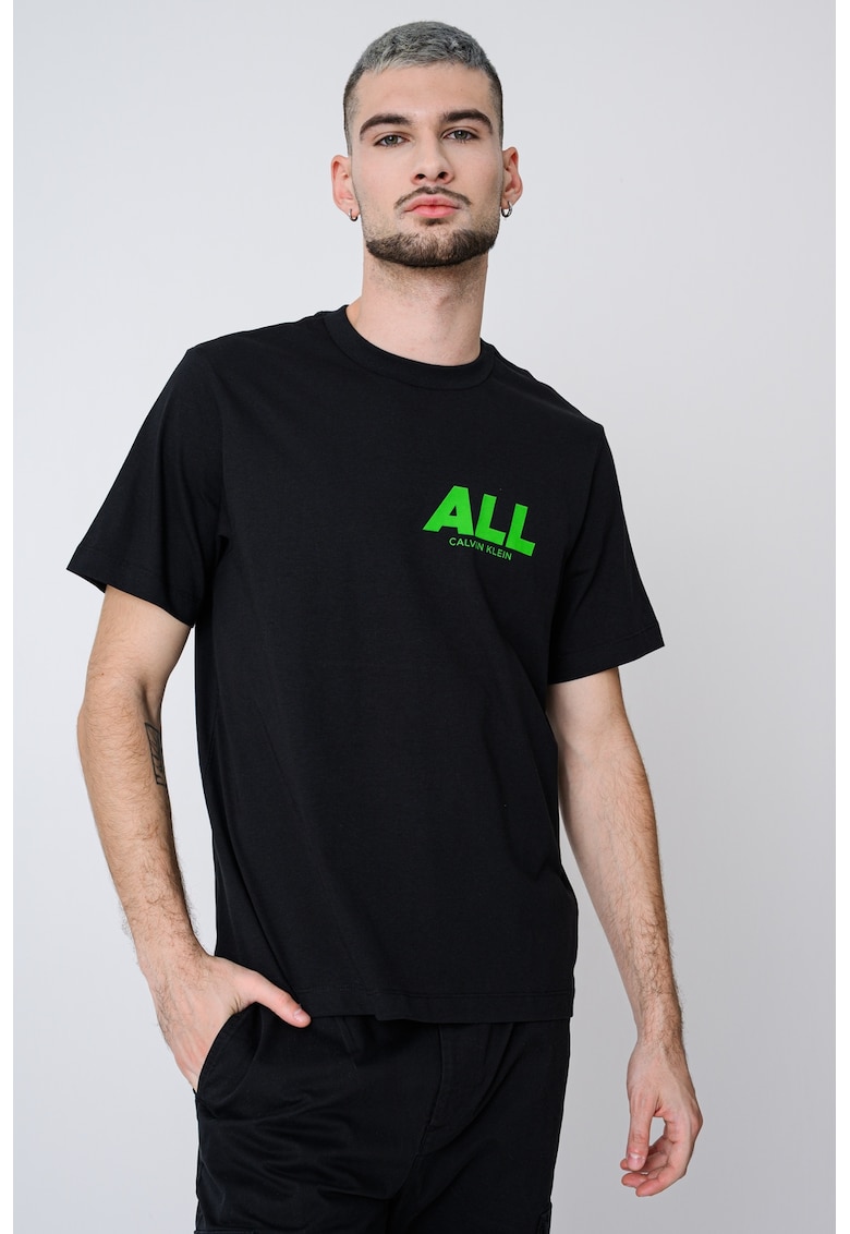 Tricou de bumbac cu decolteu la baza gatului - Negru