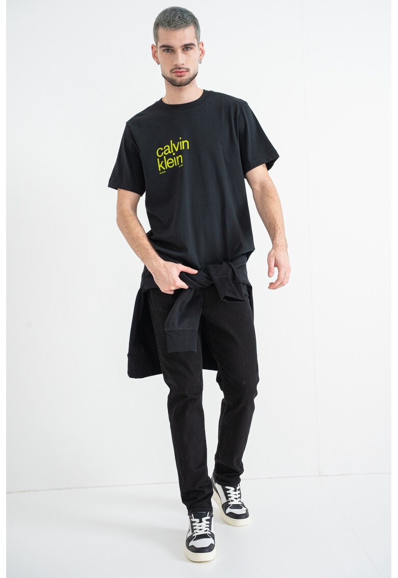 Tricou cu decolteu la baza gatului si logo - Negru/Verde lime