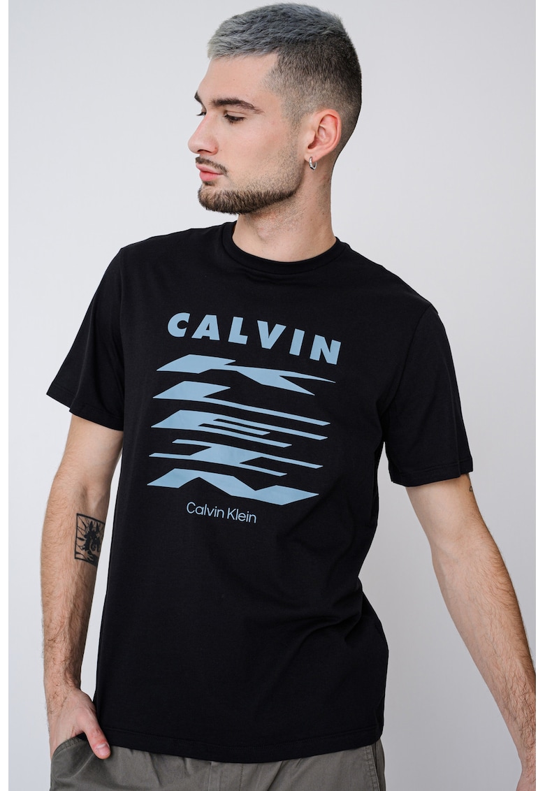 Tricou de bumbac cu logo - Negru/Albastru