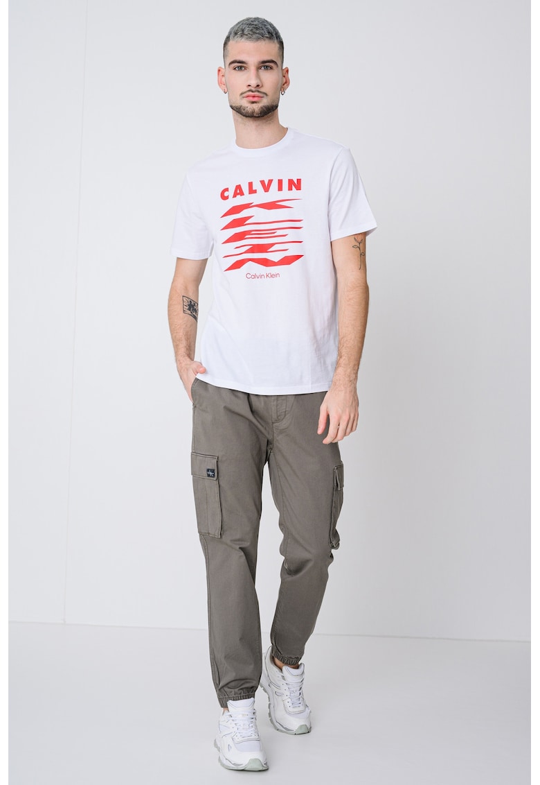 Tricou de bumbac cu logo - Alb
