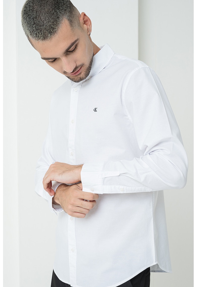 Camasa din amestec de bumbac cu guler fixat cu nasturi