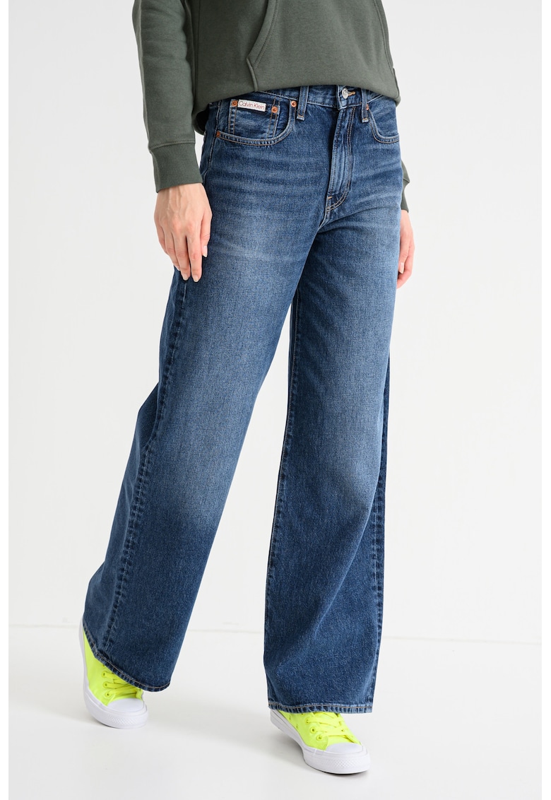 Blugi cu croiala ampla si talie inalta - Albastru inchis