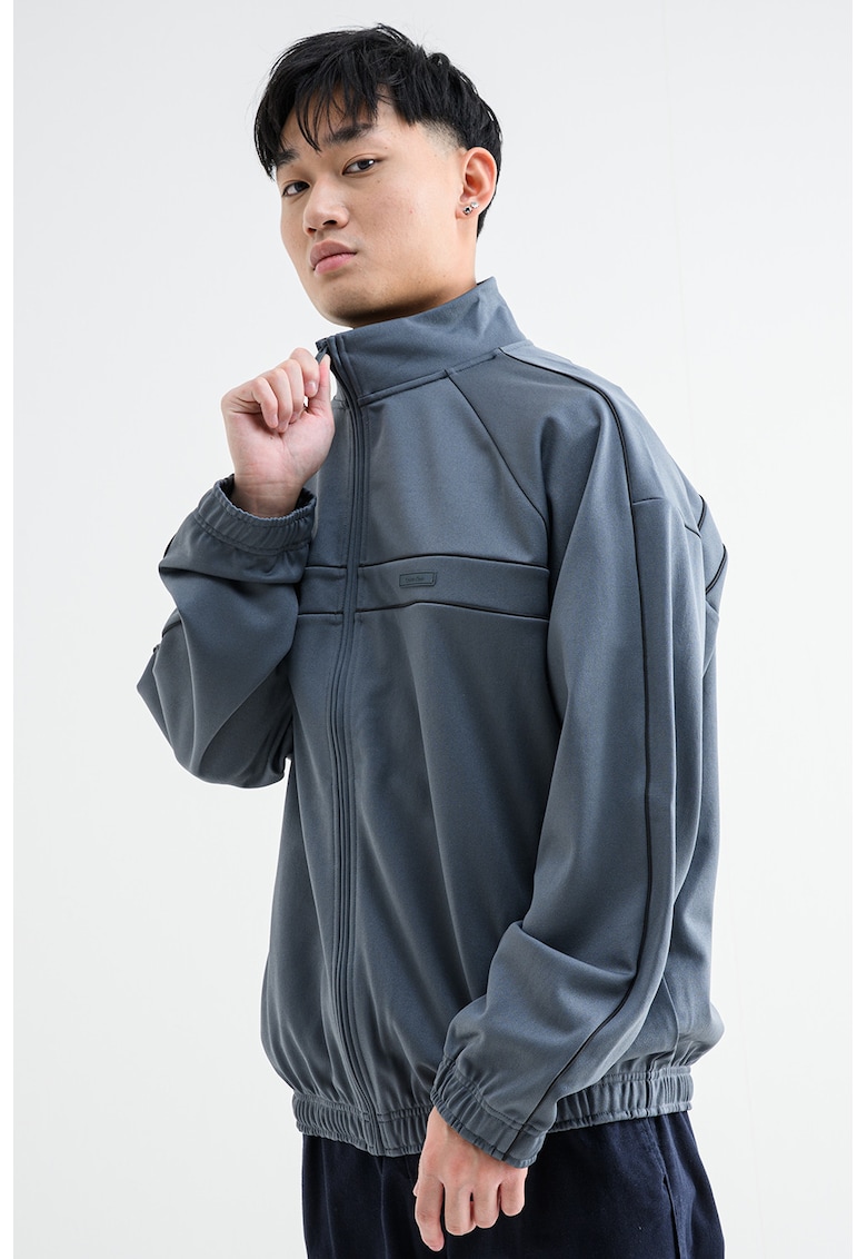 Bluza de trening cu fermoar si aplicatie logo