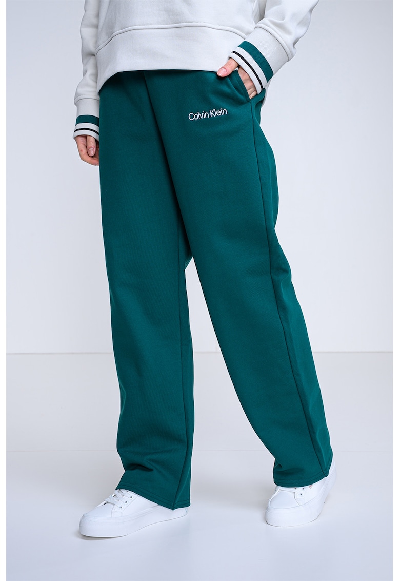 Pantaloni de trening din amestec de bumbac cu croiala ampla - Verde englez