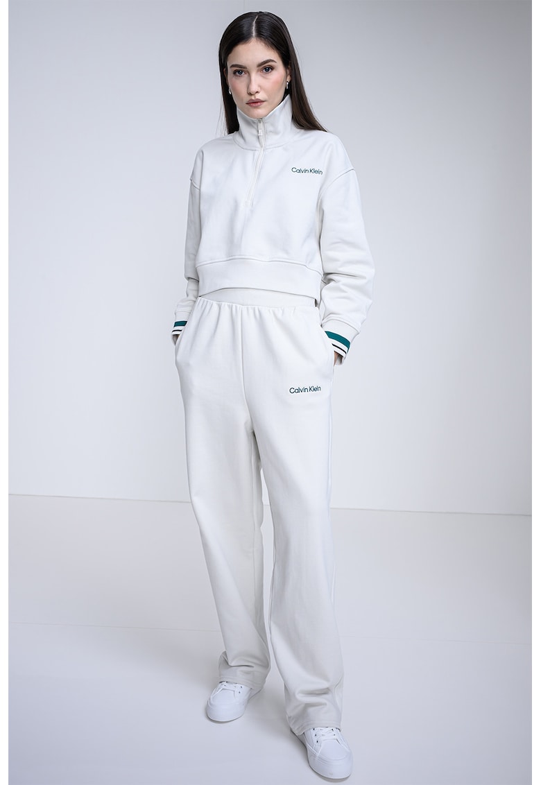 Bluza de trening crop cu fenta cu fermoar - Gri deschis