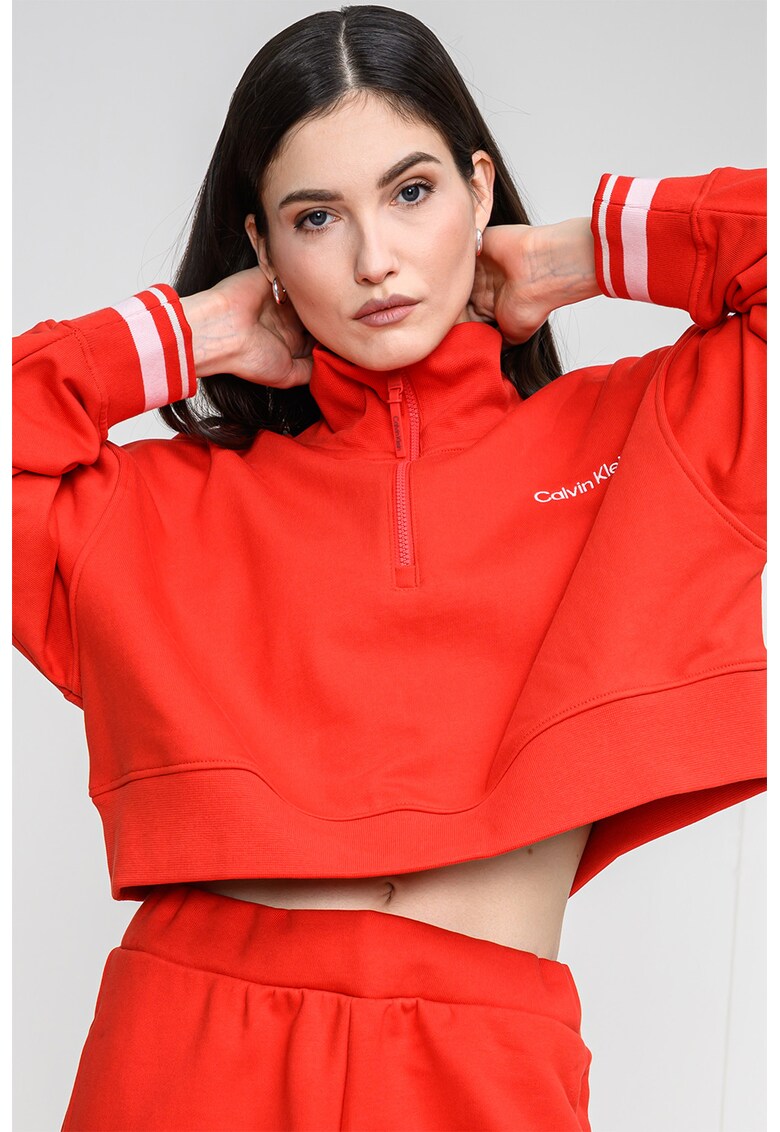 Bluza de trening crop cu fenta cu fermoar - Rosu