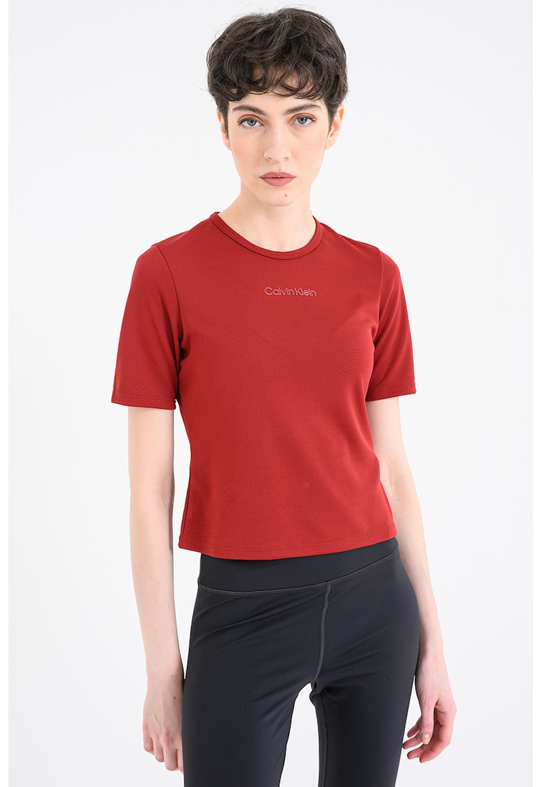 Tricou crop pentru fitness - Caramiziu