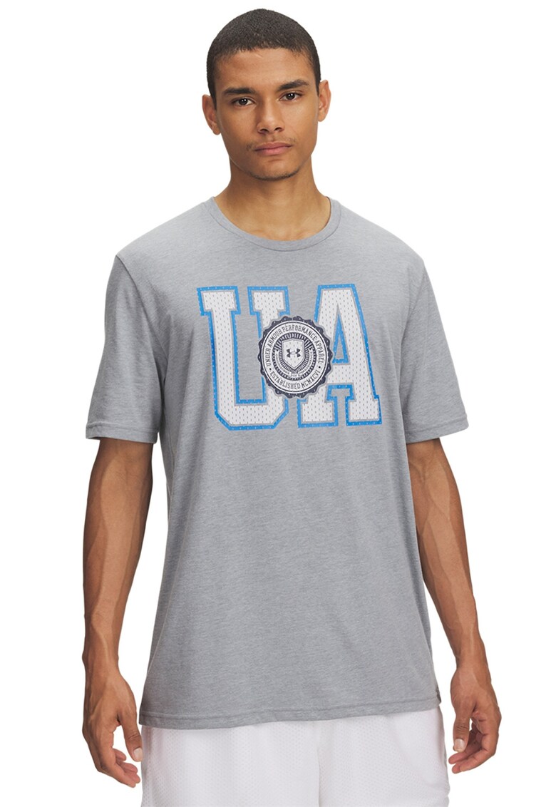 Tricou din amestec de bumbac cu imprimeu logo College - Alb/Gri deschis/Albastru