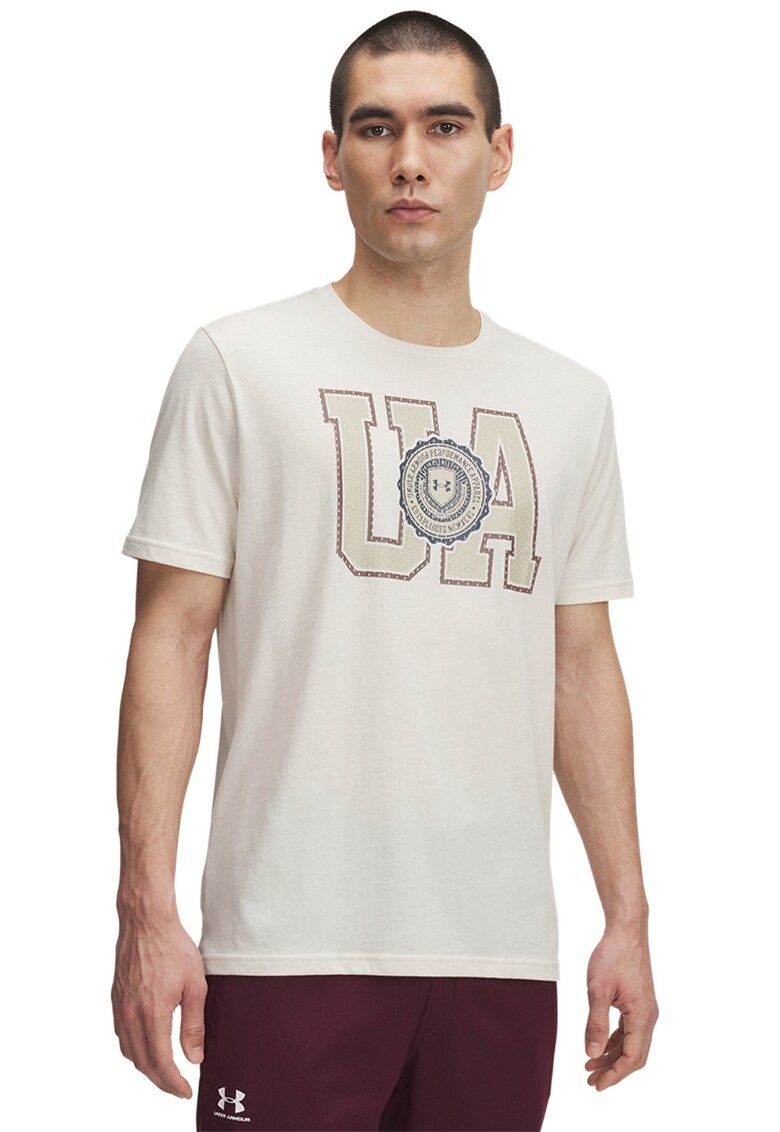 Tricou din amestec de bumbac cu imprimeu logo College - Alb fildes/Bej