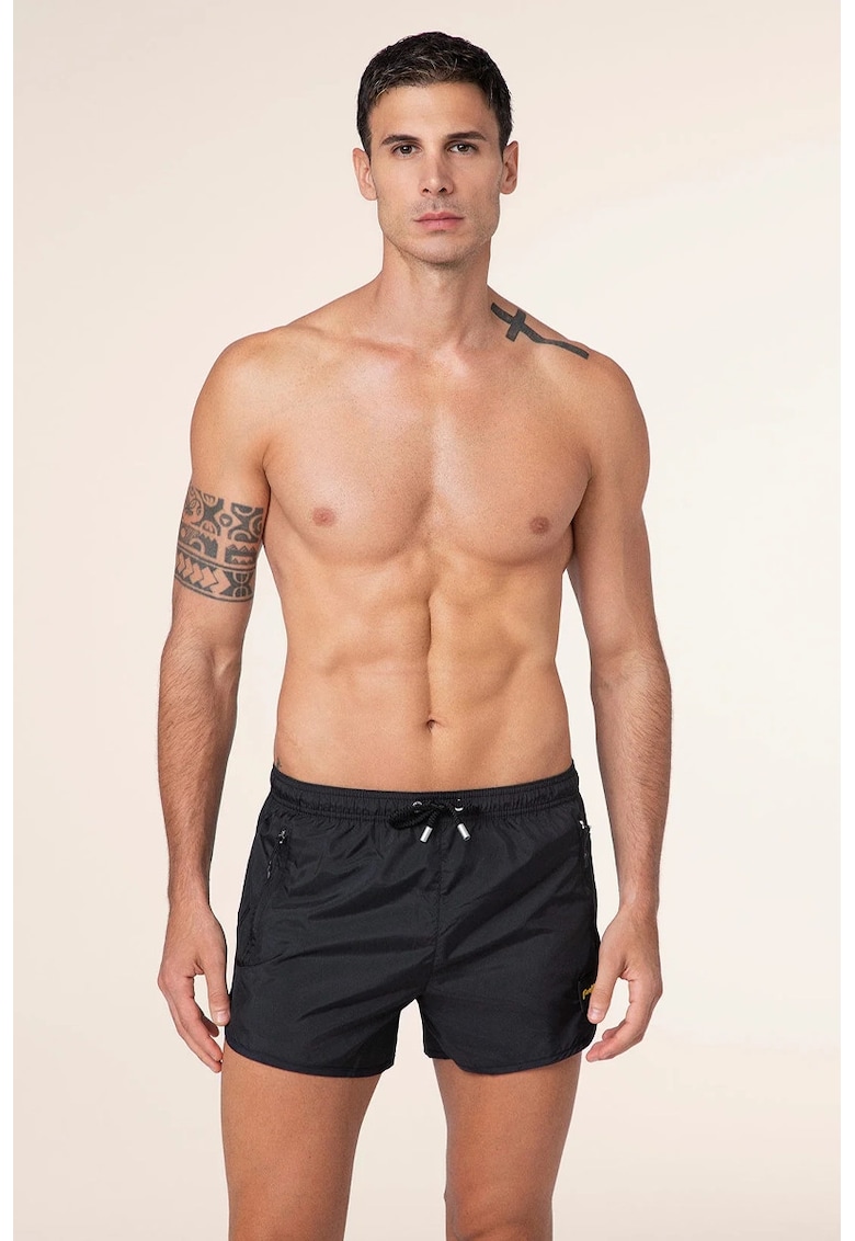 Short de plajă cu buzunare laterale - Negru