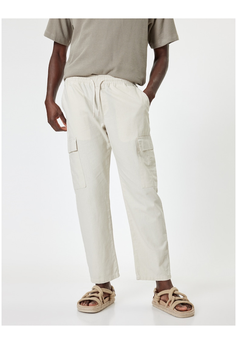 Pantaloni cargo din amestec de in