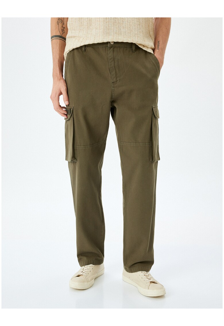 Pantaloni cargo cu croiala dreapta - Kaki