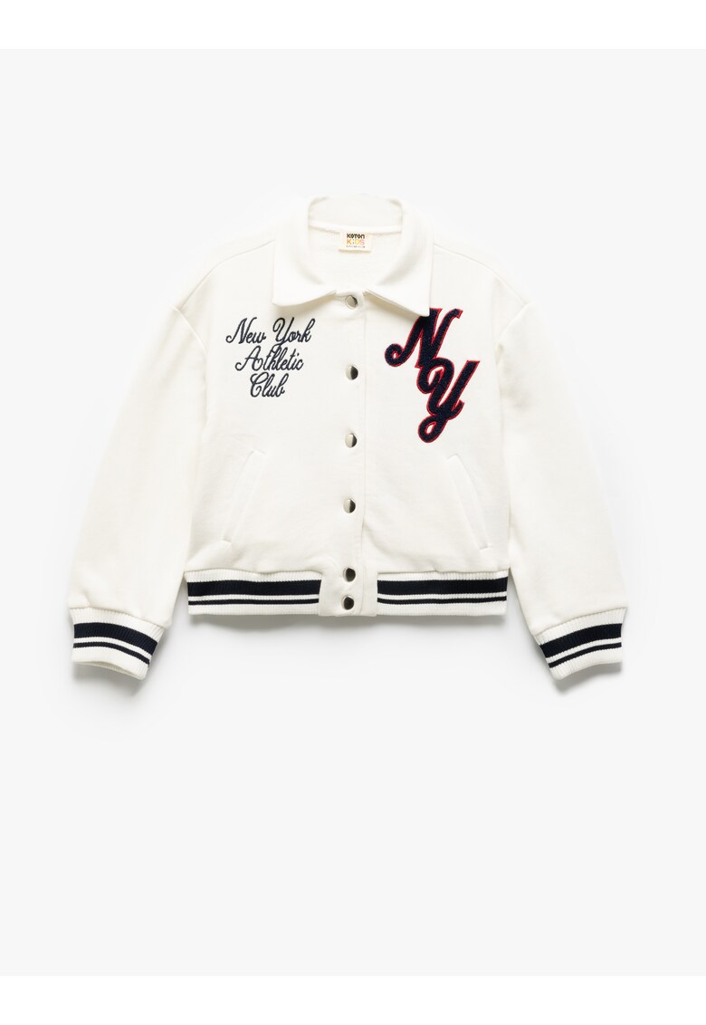 Jacheta bomber cu broderie - Alb