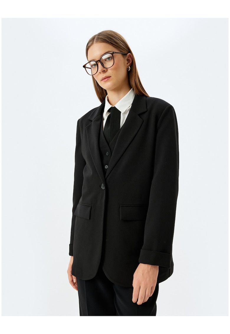 Sacou lejer cu revere decupate - Negru
