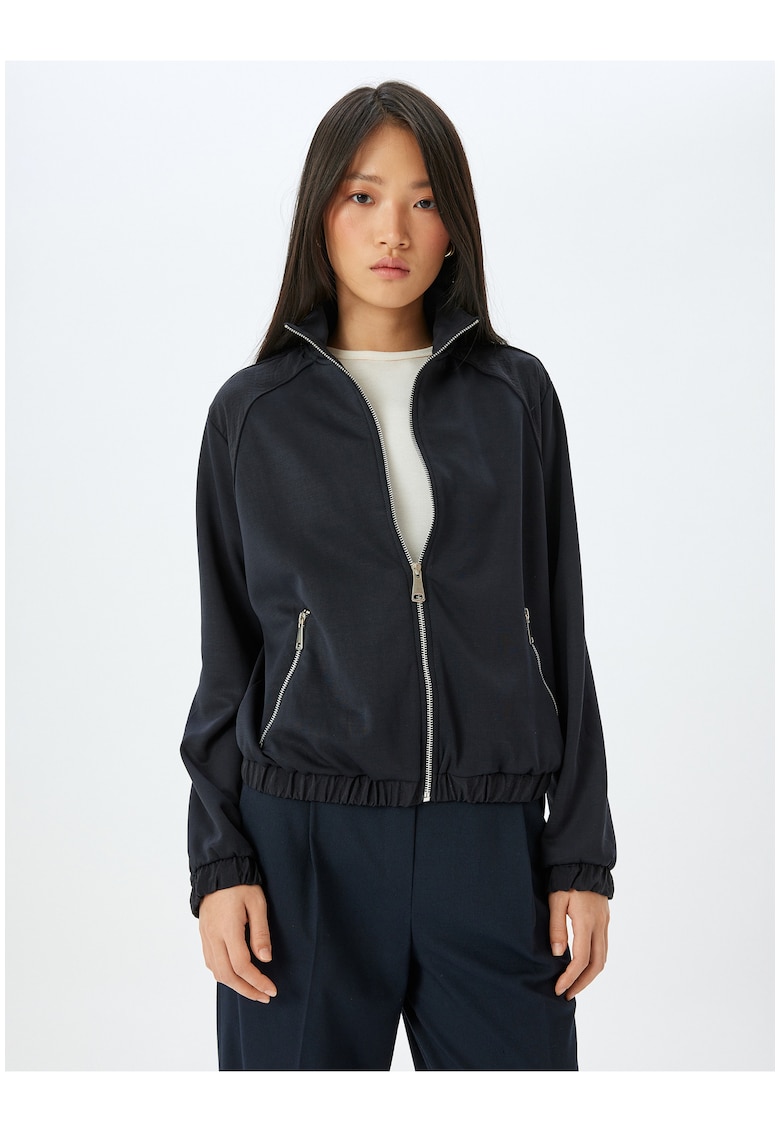 Bluza de trening din amestec de modal cu maneci raglan si fermoar